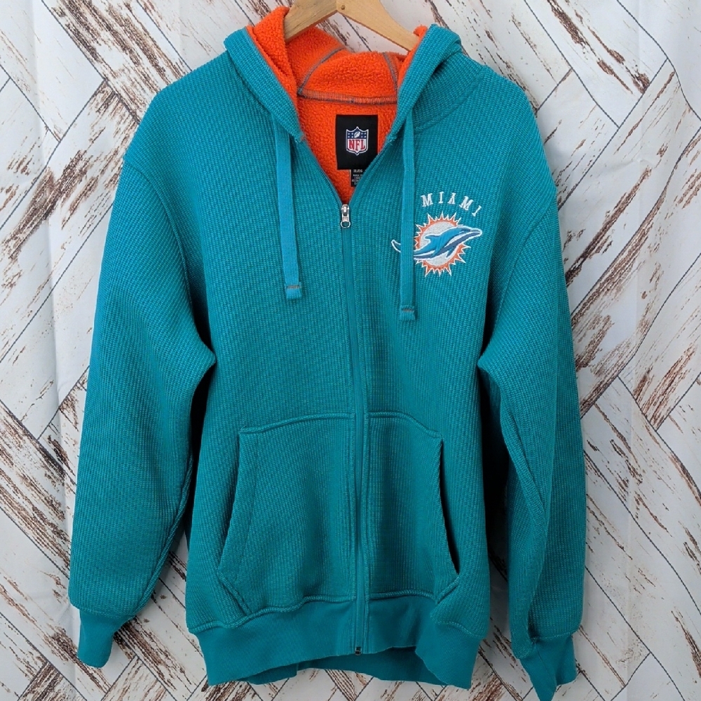 Miami Dolphinps NFL Full Zip Thick Sweatshirt with Orange Lining